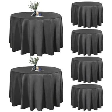 Easy-Going 6 Pack Black Tablecloths 120 Inch-Round for 8 Ft Round Table, Washable Polyester Waterproof Stain Resistant Table Cloth, Decorative Table Cover for Kitchen, Dining Tables, Events - Image 1