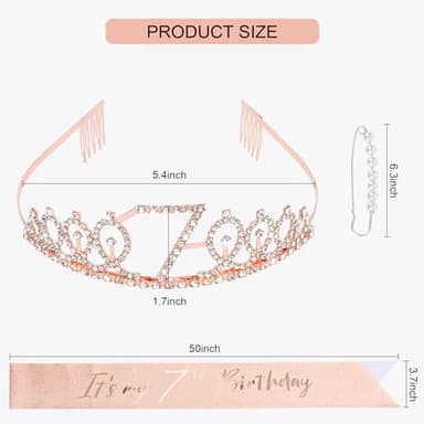 CIEHER 7th Birthday Crown + Sash + Pearl Pin Set, Girls' 7th Birthday Gifts and Happy Party Decorations - Image 4