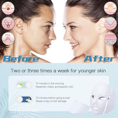 HXDZFX LED FACIAL LIGHT THERAPY MASK-Led Face Mask Light Therapy, 7 Led Light Therapy Facial Skin Care Mask - Blue & Red Light for Acne Photon Mask - Skin Care Mask for Face and Neck.White - Image 4