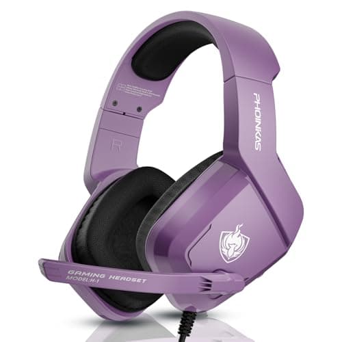 PHOINIKAS Gaming Headset for PS4, PS5, PC, Laptop, Stereo Over Ear Gaming Headphones with Noise-Canceling Mic, Gaming Headsets for XboxOne, Switch, Laptop, Mac, Phone (Purple) - Image 1