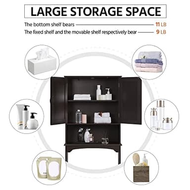 Yaheetech Over The Toilet Storage with 2 Doors & Adjustable Shelf, Free Standing Toilet Rack Wooden Space-saving Collect Cabinet, Bathroom Furniture, 9Dx24.5Wx66H Inches, Espresso - Image 5