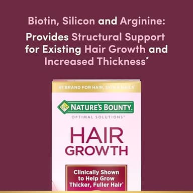 Nature's Bounty Optimal Solutions Hair Growth Supplement with Biotin, Hair Growth Vitamins with Biotin Silicon & Arginine, 1 Per Day, 30 Capsules, One Month Supply - Image 3