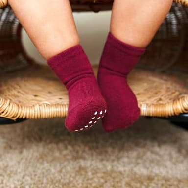 JAKIDAR 12 Pack Baby Toddler Socks Non Slip Grip Cotton Crew Socks for Boys Girls Infants Kids, Angola Red, 12-24 Months - Image 4
