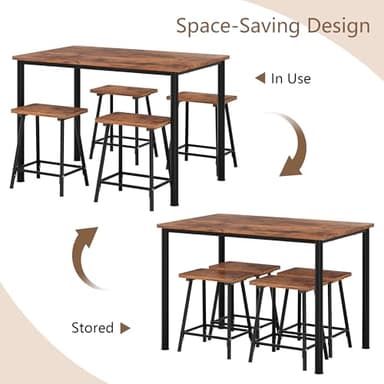 VECELO Kitchen Table and Chairs for 4, Dining Room Set with Chairs/Stools, Heavy-Duty Metal Frame with Wooden Tabletop for Small Spaces, Easy Assembly, Antique Brown - Image 4