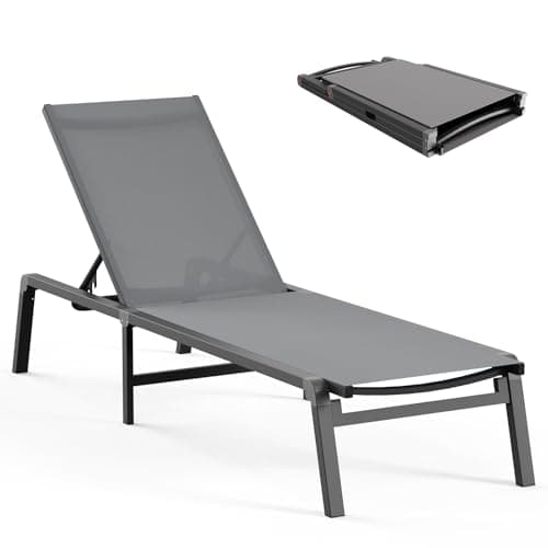 Aluminum Chaise Lounge Ourdoor - Foldable & Assemble Free Outdoor Lounge Chair with 5 Adjustable Backrest, Patio Lounge Chair for Outside Poolside Beach Pool, Grey - Image 1