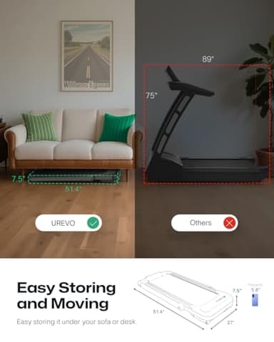 UREVO Smart Treadmill with 9% Incline, 3-in-1 Foldable Treadmill with Handle for Home/Office Fitness, Runner-Focused Design, 6 HIIT Programs & Auto Incline Follow Mode, 2 Display Screens, Plug & Play - Image 8