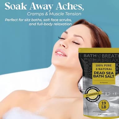 Aromasong Dead Sea Salt - Spa Bath Salt - 19 Lbs Fine Grain Bulk - 100% Pure - Better Absorbing Than Epsom Salt - Soak for Women & Men for Skin Issues and to Relax Tired Muscles - Resealable Pack. - Image 5
