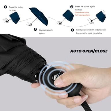 SIEPASA Compact Travel Umbrella - Windproof Auto Open/Close, Small Folding Umbrella for Rain - Lightweight & Durable with Fiberglass Frame, Waterproof Canopy - Fits Backpack, Purse, Suitcase. (Black) - Image 4