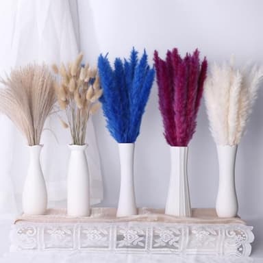 Colorful Pampas Grass Decor – White, Blue, and Purple Dried Arrangements for Weddings, Baby Showers, and Home Decor. 17” Centerpiece (No Vase). - Image 1