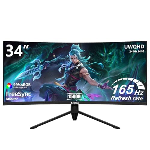 Sealan 34 Inch Curved Gaming Monitor 165Hz,3440x1440 21:9 UWQHD, 1ms(MPRT),1500R, PIP/PBP,HDR400, 99% sRGB,300nits, FreeSync, HDMI2.0(TMDS) x2,DP1.4 x2, Eye Care, VESA(100 * 100mm) ﻿ - Image 1