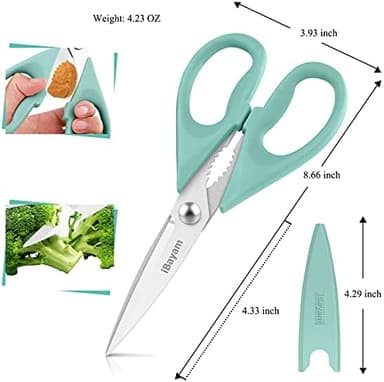 Kitchen Shears, iBayam Kitchen Scissors All Purpose Heavy Duty Meat Poultry Shears, Dishwasher Safe Food Cooking Stainless Steel Utility Scissors, Home Apartment Essentials, 2-Pack, Black, Aqua Sky - Image 5