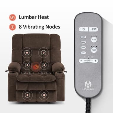MCombo Oversized Power Lift Recliner Chair for Elderly, Dual Motor Lift Chair with Heat and Massage, Lay Flat Lift Chair for Big and Tall, Cup Holders, Fabric R7891 (Oversize, Mocha) - Image 6