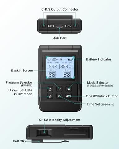 NURSAL Tens Unit Muscle Stimulator, 4 in 1 TENS EMS Machine with 25 Modes Include DIY, 40 Intensities Electric Massager for Shoulder, Back Pain Relief, TENS Pads, A Carry Case - Image 8