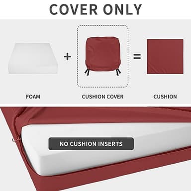 Easy-Going Waterproof Patio Seat Cushion Covers 24x24x4 inch 2 Pack Replacement Non-Slip Outdoor Cushion Slipcover with Zipper and Adjustable Straps for Outdoor Furniture, Covers Only, Red - Image 7