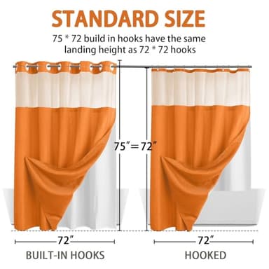YellyHommy No Hook Shower Curtain with Snap in Liner Set Less Time Waffle Shower Curtain for Bathroom 75" L x 72" W Orange - Image 6