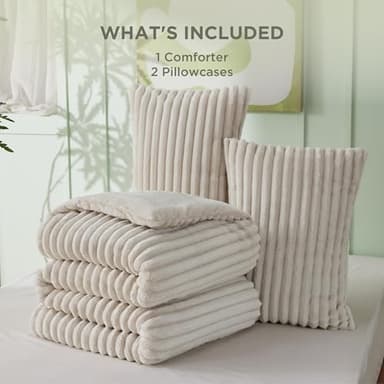 Bedsure Fluffy Comforter Set King Size - Super Soft Faux Fur Bed Set Linen, All Seasons Warm Plush Fleece Bedding, 3 Pieces, 1 Shaggy Fuzzy King Comforter with 2 Pillowcases - Image 8