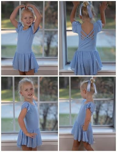 Arshiner Girls Shiny Ruffle Sleeve Ballet Leotard with Skirt Criss-Cross Back Dance Dresses Blue 4-5 Years - Image 5
