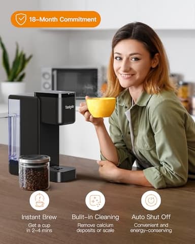 Tastyle Single Serve Hot & Iced Coffee Maker with Strong Brew, 40oz Removable Reservoir, 6 Brew Sizes, Compatible with K Cup and Grounds, Compact for Home, Office, RV and Dorm, Black (2.0 Version) - Image 6