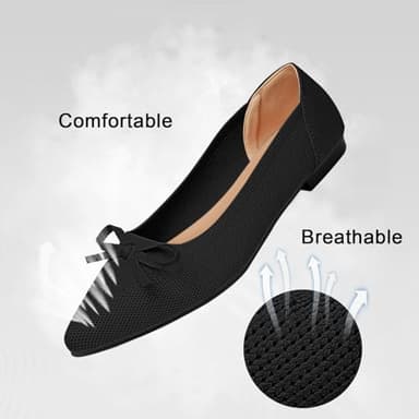 TINGRISE Women's Flats Pointed Toe Bow Knit Ballet Shoes Comfortable Dressy Mesh Slip On Flat Black US10 - Image 2