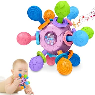 Baby Teething Toys Teethers for Babies Infant Baby Girl Toys Gifts, Newborn Rattles Chew Toys Sensory Learning Montessori Toys for Babies - Purple - Image 1