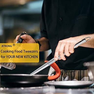 JETKONG 2 Pcs 12-Inch Kitchen Tweezers Fine Tweezer Tongs, Extra-Long Stainless Steel Cooking Tweezers (Silver) - Image 3