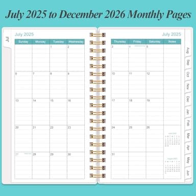 2025-2026 Monthly Planner - October 2025 - December 2026, Two Pages Per Month, 18 Monthly Calendar/Planner with Tabs, Strong Twin-Wire Binding, Inner Pocket, 3.75" x 6.5", Teal Flower - Image 3