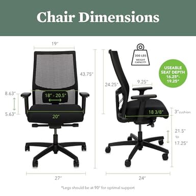 HON Ignition 2.0 Mid Back Task Chair, Advanced Synchro-Tilt Control, Office Chair with Lumbar Support, Height and Width Adjustable Arms, Black Frame, Black - Image 2