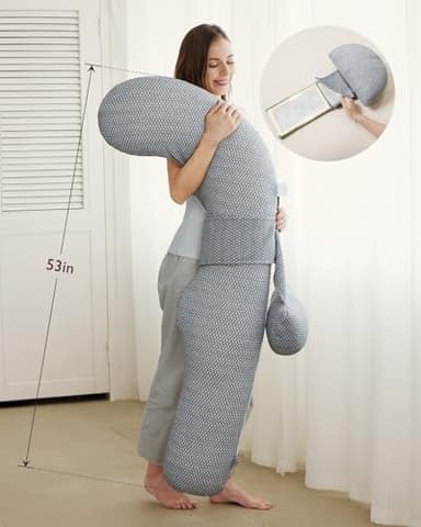 Momcozy Pregnancy Pillows, Original F Shaped, with Air Layer Cover, Grey - Image 8