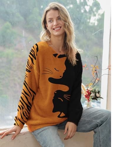 YESNO Women Christmas Sweater Graphic Printed Oversized Pullover Sweaters Casual Loose Knit Tops S S01 CR185 - Image 4