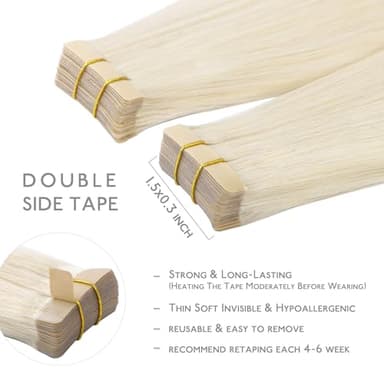 WENNALIFE Tape in Hair Extensions Human Hair, 20pcs 50g 18 inch Platinum Blonde Remy Hair Extensions Straight Human Hair Tape in Extensions Skin Weft Tape Extensions Human Hair - Image 3