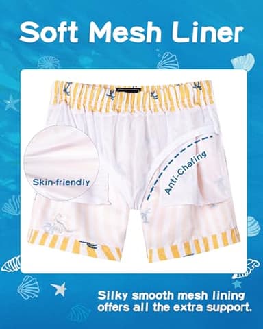 SURF CUZ Boys Swim Trunks Swimsuit for Toddler Boy Bathing Suits Quick Dry Kids Board Shorts UPF 50+ Mesh Swim Shorts Yellow Stripe Palm 3T - Image 2