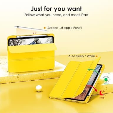 VIKESI Case for iPad (A16) 11-inch 2025 and iPad 10th Generation 10.9 Inch 2022, Clear Back and TPU Shockproof Frame Cover [Built-in Pencil Holder, Support Auto Sleep/Wake] - Yellow - Image 5