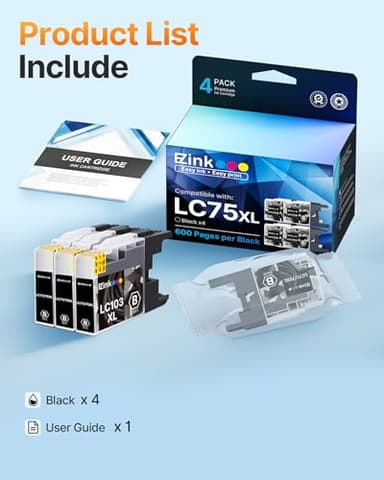 E-Z Ink Compatible Ink Cartridge Replacement for Brother LC75XL LC75 LC71 High Yield Compatible with MFC-J6510DW MFC-J6710DW MFC-J6910DW MFC-J280W MFC-J425W(Black,4 Pack) - Image 5