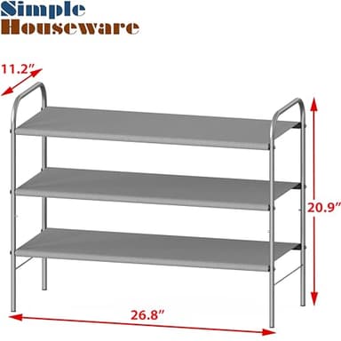 Simple Houseware 3-Tier Shoe Rack Storage Organizer, Grey – Space-Saving Shoe Shelf, Holds 9–16 Pairs, Sturdy Metal Frame, Easy Assembly – Closet, Entryway, Bedroom Shoe Storage Solution - Image 3