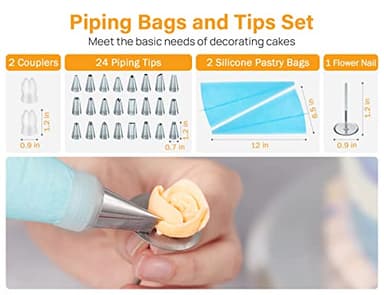 Kootek Aluminium Cake Turntable, 12 Inch Rotating Cake Stand, 35 pcs Cake Decorating Kit Supplies with 24 Numbered Icing Piping Tips, 2 Frosting Spatula, Pastry Bags and Other Baking Tools - Image 5