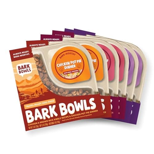 Bark Bowls On The Go Dog Food, Chicken Pot Pie Dinner, Turkey Fare Dinner & Homestyle Beef Dinner Variety Pack - 7.5 oz Tray (6 Count), Made in The USA - Image 1