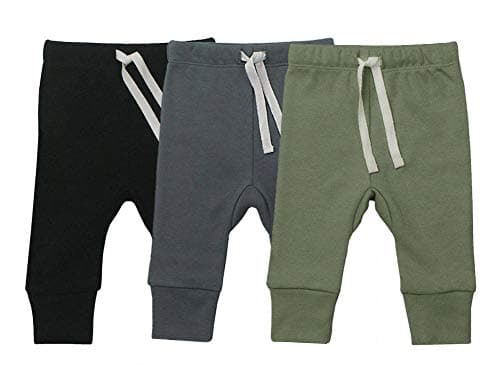 HonesBorn Baby Unisex 3-Pack Pants, Infant Boys Girls Cotton Tapered Ankle Pants(0-3 Months, Black/Slate Gray/Sage)