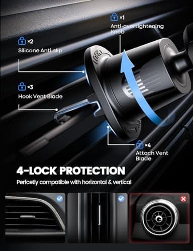 Lamicall 2025 Wider Clamp & Metal Hook Car Phone Holder Vent [Thick Cases Friendly] Phone Holders for Your Car Mount Automobile Hands Free Cradle Air Vent for iPhone 17 16 15 14 13 Pro Max Smartphone - Image 3