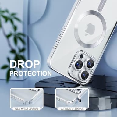 Misea Magnetic for iPhone 16 Pro Case Compatible with MagSafe [Never Yellowing] [Military Grade Drop Protection] Full Camera Lens Protector Plating Soft Clear Phone Case for Women 6.3", Silver - Image 4