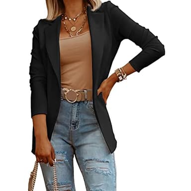 Womens Casual Long Sleeve Blazers Solid Color Knit Blazer Work Office Open Front Blazer Jacket Black - Image 3