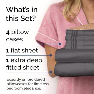 Extra Deep King Sheet Set - 6 Piece Breathable & Cooling Sheets - Hotel Luxury Bedding Set w/18-24 Inch Extra Deep Pockets - Easy & Secure Fit - Super Soft, Wrinkle Free and Comfy - Grey, King Size - Image 2