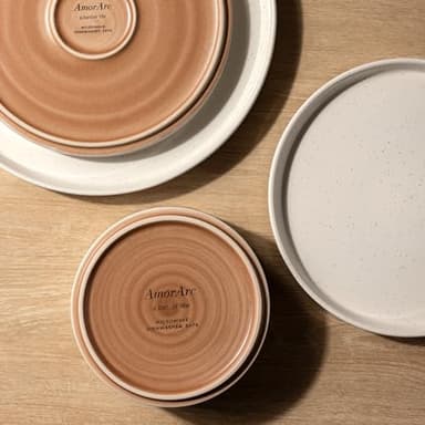 AmorArc Ceramic Dinnerware Set for 4 | Speckled Stoneware Plates and Bowls with unglazed terracotta | Scratch Resistant, Dishwasher & Microwave Safe Dishes Sets- 12-Pcs Beige - Image 5