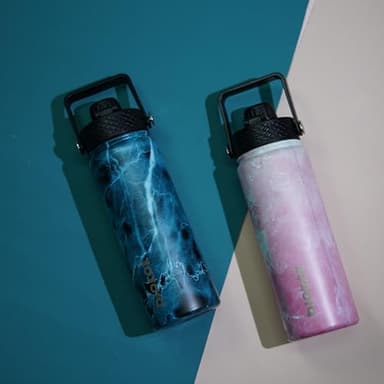 BJPKPK 2 Pack Insulated Water Bottles with Straw Lids, 22oz Stainless Steel Metal Water Bottle with 6 Lids, Leak Proof BPA Free Thermo, Cups, Flasks for Travel, Sports (Blossom+Ocean) - Image 5