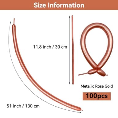 ZBYDNG Metallic Rose Gold Long Balloons Premium 260 Twisting Animals Magic Balloons for Birthday Kids Wedding Party Supply 100pcs - Image 2