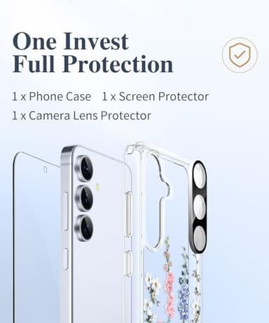 GVIEWIN for Samsung Galaxy S25 Case, [Screen & Camera Lens Protector] [Non Yellowing] Floral Clear Slim Shockproof Military-Grade Protection Phone Cover, Flower Design for Women, Rubiaceae/Colorful - Image 7