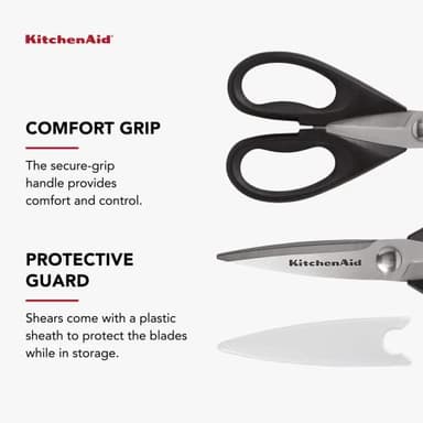 KitchenAid All Purpose Kitchen Shears with Protective Sheath Durable Stainless Steel Scissors, Dishwasher Safe, Soft Grip Comfort Handle, 8.72 Inch, Black - Image 8