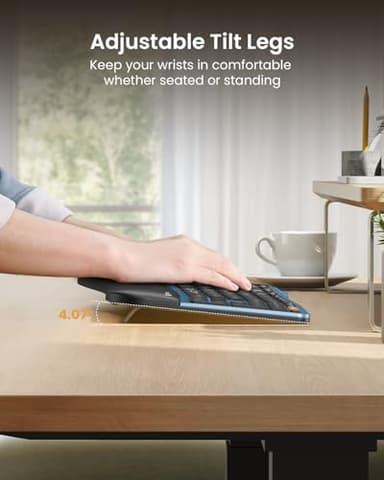ProtoArc Backlit Bluetooth Ergonomic Keyboard, EK01 Plus Full Size Wireless Split Keyboard with Dual Bluetooth and USB, Cushioned Wrist Rest, Rechargeable, Compatible with Windows/Mac/Android, Blue - Image 6