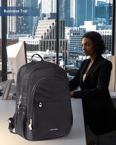 LIGHT FLIGHT 17.3" Laptop Backpack for Women, Large Black Travel Backpacks with USB Charging Hole, Water Resistant, Large Capacity, Daypack for College, Work, Casual Computer Bags - Image 7