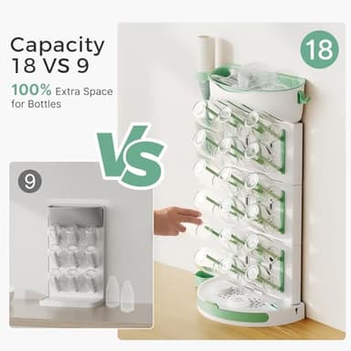 Momcozy DIY Larger Bottle Drying Rack for 18 Bottles, Space Saving Countertop Vertical Rack with Brushes Holder, Detachable Travel Bottle Rack for Baby Accessories & Pump Parts - Image 3