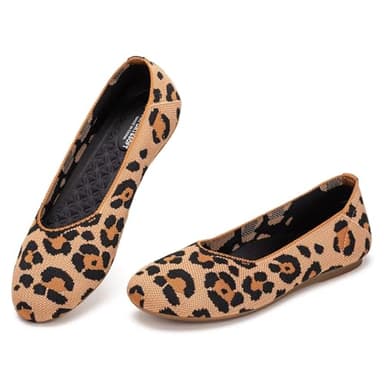 Frank Mully Women’s Knit Ballet Flat Round Toe Slip On Flats Shoes Classic Low Wedge Ballerina Walking Flats Shoes, Leopard Orange,9 - Image 7